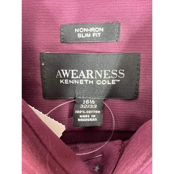 NWT Kenneth Cole Awearness Wine Business Slim Fit 100%‎ Cotton Size 16 1/2 - Picture 6 of 10